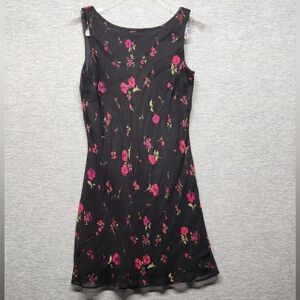 Vintage 90s Y2K floral flowy mini sleeveless dress jrs 9 whimsical fairygoth
